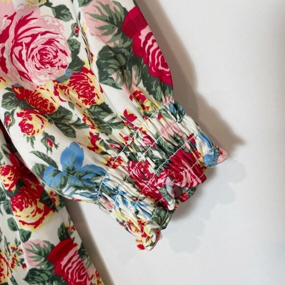 Wayf Women Beatrix Puff Sleeve Floral Midi Maxi Dress Red XS Side Slit Lined NWT - Picture 7 of 11